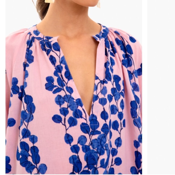 Tuckernuck Ro’s Garden Marcia top in pink and blue block print M - L - Picture 3 of 15